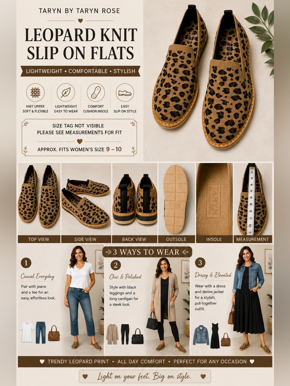 Taryn Rose Leopard Knit Slip On Loafers Flats Approx Size 9-10